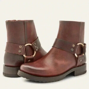 NEW FRYE VERONICA HARNESS SHORT Cognac Leather Bootie Size 7.5M